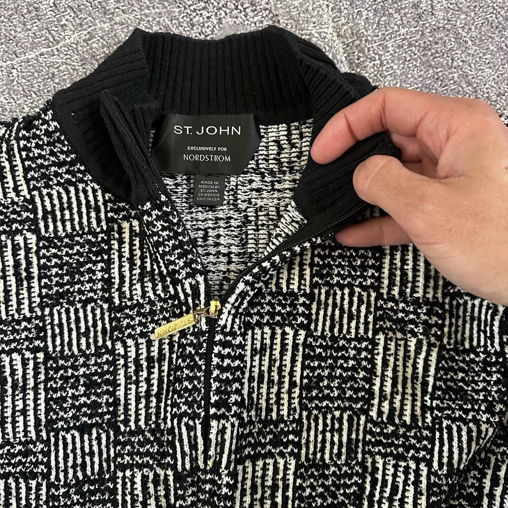 Women's Vintage St. John Nordstrom Black White Knit Zip Up Sweater Jacket Sz S